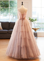Pink Beaded V-neckline Tulle Party Dress Prom Dress, Tulle Layers Sweet 16 Dress