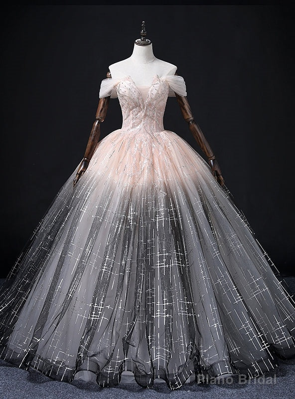 Pink Black Gradient Off the Shoulder Beading Quinceanera Dress Main image