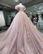 Pink Butterfly Embroidery Ball Gown Dresses