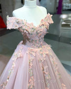 Pink Butterfly Embroidery Ball Gown Dresses