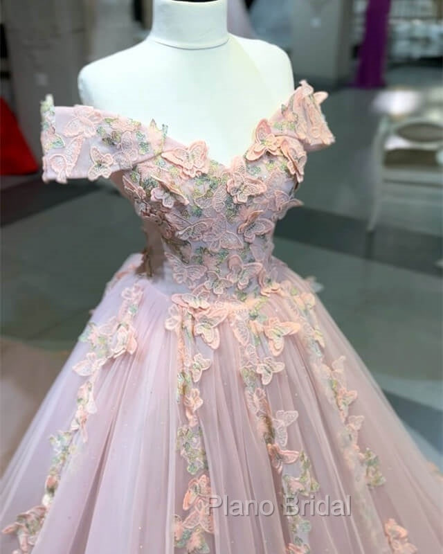 Pink Butterfly Embroidery Ball Gown Dresses