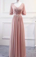 Pink Chiffon Bridesmaid Dresses , Long Formal Prom Gown
