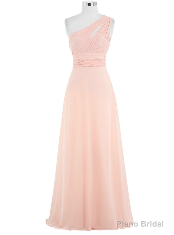 Pink Chiffon Floor Length A-Line One Shoulder Bridesmaid Dress