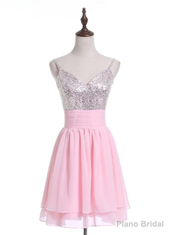 Pink Chiffon Sequins Sleeveless Homecoming Dress