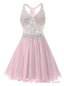 Pink Chiffon V-neck Homecoming Dress