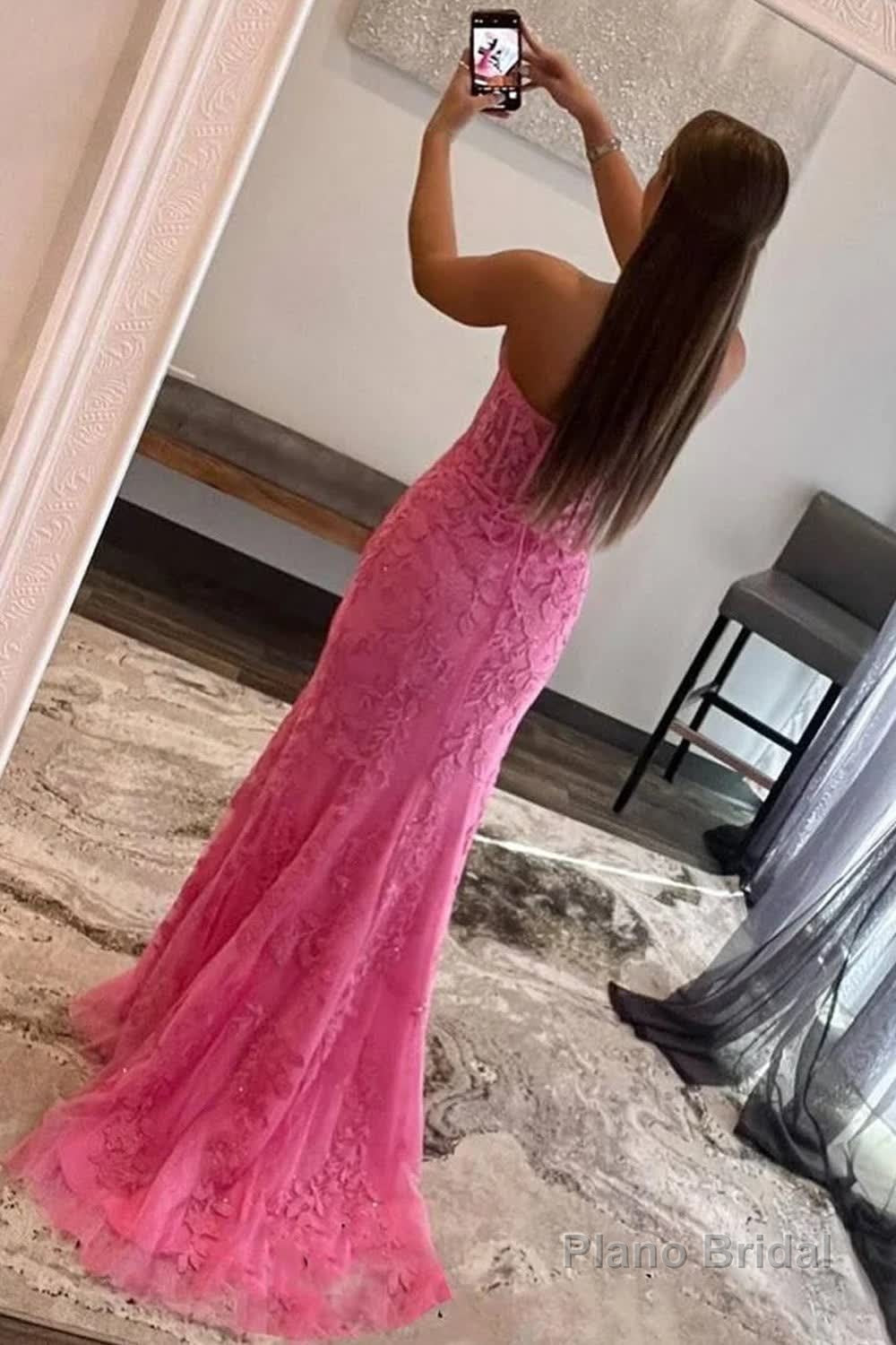 Pink Corset Sweetheart Long Lace Prom Dress with Slit Secondary image