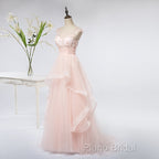 Pink Elegant Tulle A-Line Floor Length Wedding Party Dresses, Light Pink Gown