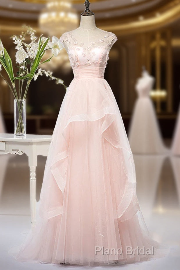 Pink Elegant Tulle A-Line Floor Length Wedding Party Dresses, Light Pink Gown Main image