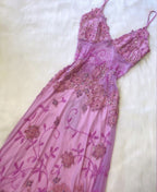 Pink Fashion Exquisite Beaded Spaghetti Strap A-Line Lace Floor Length Elegant Ball Gown Formal Evening Dresses