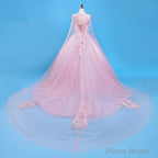 Pink Flowers Long Formal Dresses, Pink Sweet 16 Gown Party Dresses