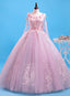 Pink Flowers Long Formal Dresses, Pink Sweet 16 Gown Party Dresses