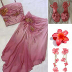 (Out Of Stock)Pink Gorgeous Exquisite Beaded Spaghetti Strap Long Chiffon Elegant Suit Ball Gown Formal Evening Dresses Party Dresses Formal Prom Dresses