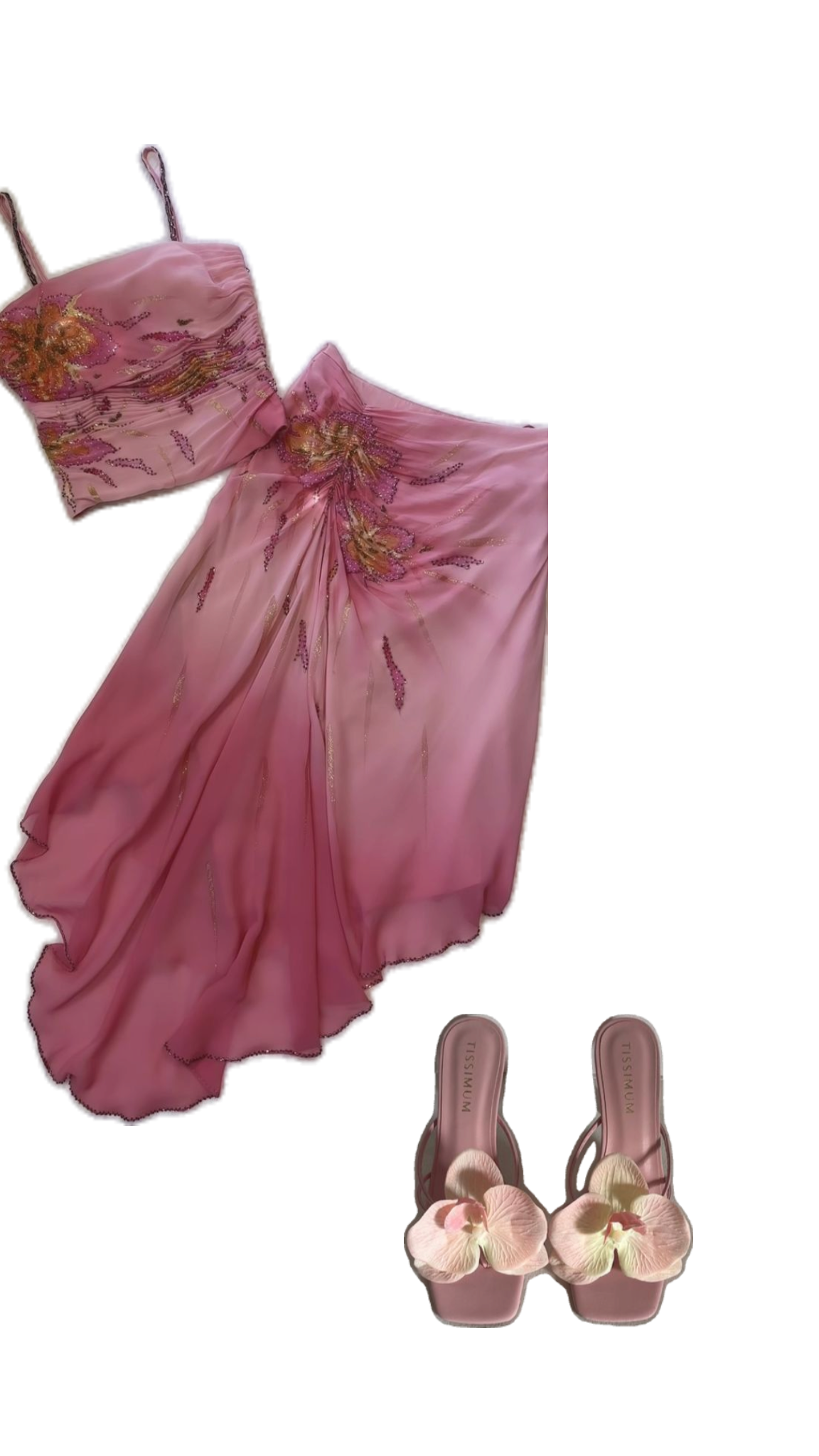 (Out Of Stock)Pink Gorgeous Exquisite Beaded Spaghetti Strap Long Chiffon Elegant Suit Ball Gown Formal Evening Dresses Party Dresses Formal Prom Dresses
