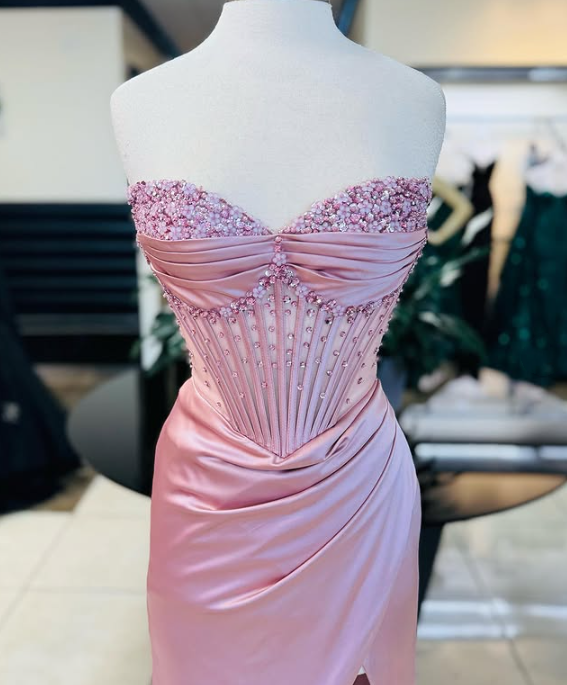 Pink/Green/Blue Gorgeous Shiny Exquisite Beaded Long Slit Elegant Sexy Formal Prom Dresses Formal Evening Dresses Party Dresses