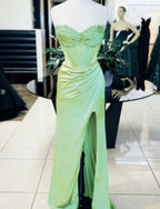 Pink/Green/Blue Gorgeous Shiny Exquisite Beaded Long Slit Elegant Sexy Formal Prom Dresses Formal Evening Dresses Party Dresses