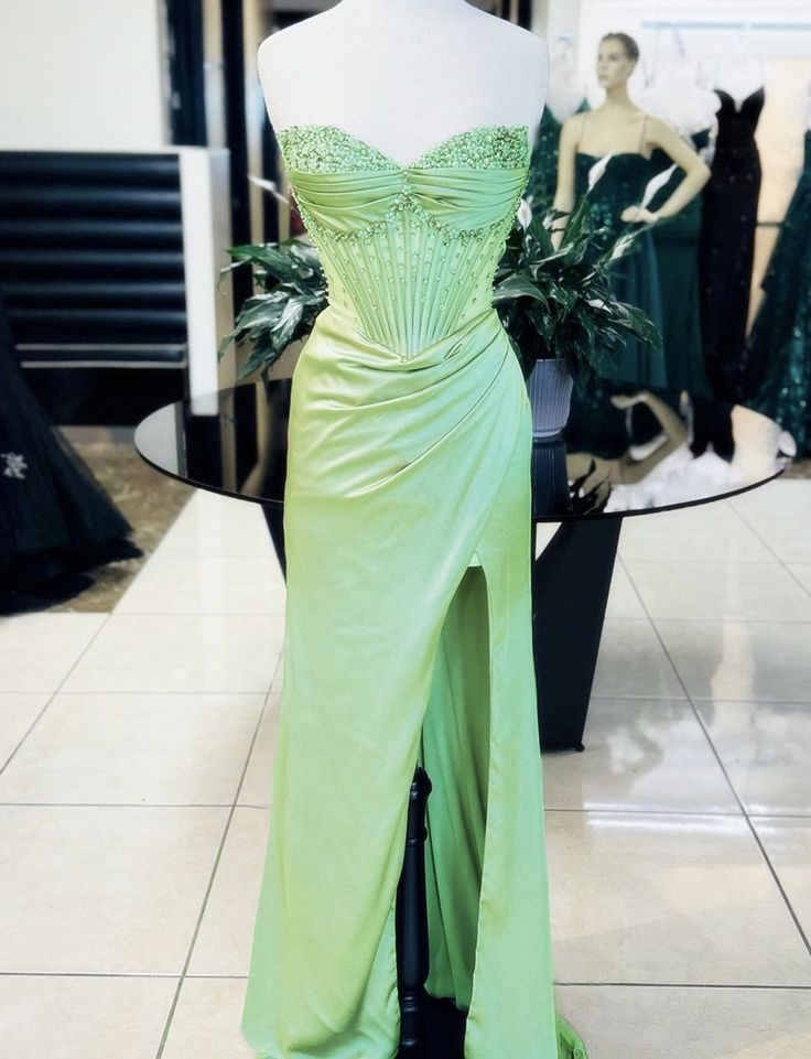 Pink/Green/Blue Gorgeous Shiny Exquisite Beaded Long Slit Elegant Sexy Formal Prom Dresses Formal Evening Dresses Party Dresses