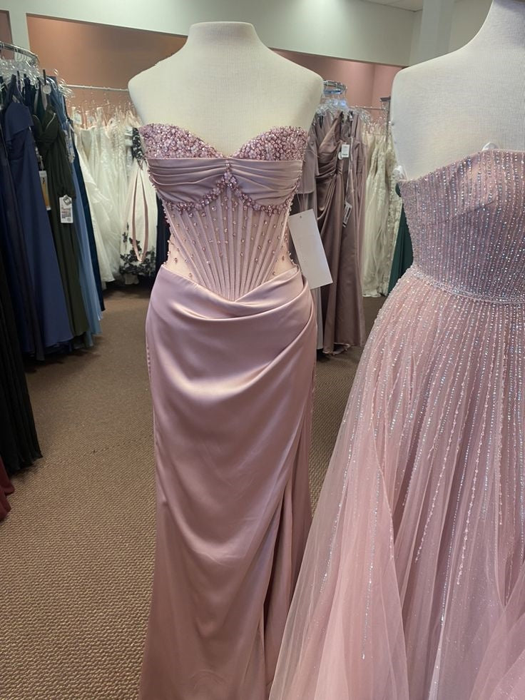 Pink/Green/Blue Gorgeous Shiny Exquisite Beaded Long Slit Elegant Sexy Formal Prom Dresses Formal Evening Dresses Party Dresses