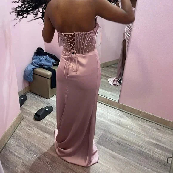 Pink/Green/Blue Gorgeous Shiny Exquisite Beaded Long Slit Elegant Sexy Formal Prom Dresses Formal Evening Dresses Party Dresses