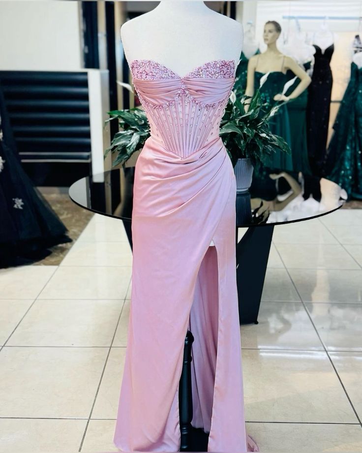 Pink/Green/Blue Gorgeous Shiny Exquisite Beaded Long Slit Elegant Sexy Formal Prom Dresses Formal Evening Dresses Party Dresses