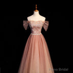 Pink Gradient Beaded Sweetheart Party Dress, Pink Gradient Evening Party Dresses
