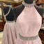 Pink High Neck Long Formal Prom Dresses, Pink Backless Evening Dresses