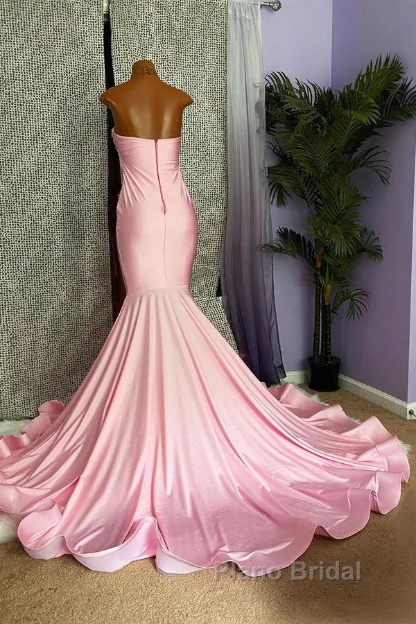 Pink High Neck Mermaid Beading Satin Formal Prom Dresses Secondary image
