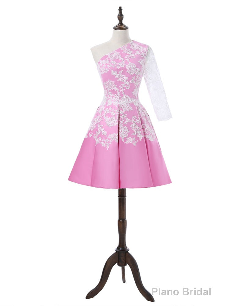 Pink Homecoming Dresses A-line One-shoulder Short Mini Main image