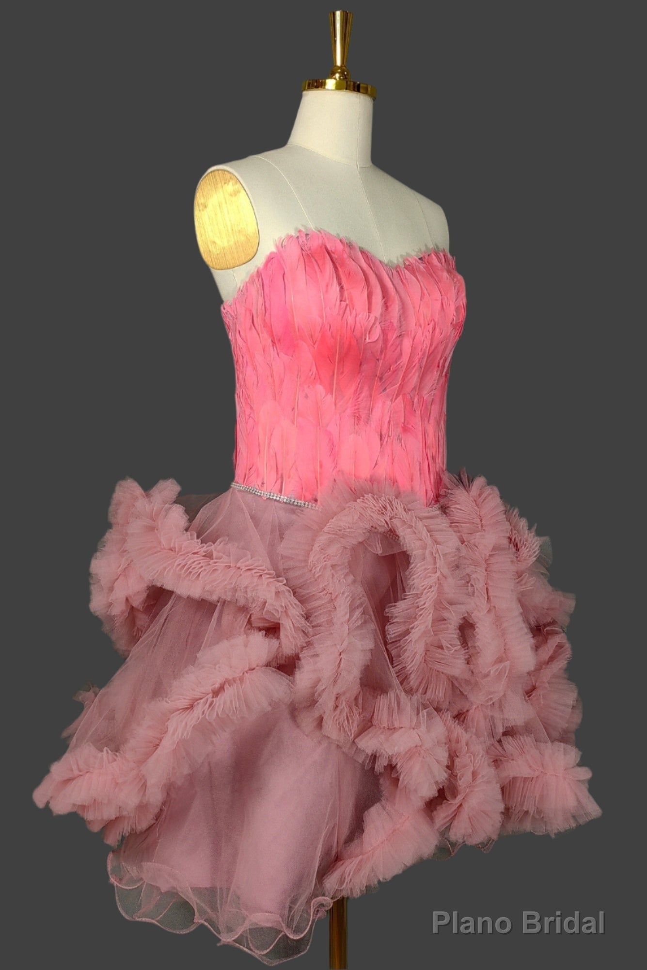 Pink Homecoming Dresses Sweetheart Neck Short Prom Dresses A Line Party Dress with Feather Secondary image