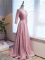 Pink Illusion V-neck Beading Short Sleeve Prom Dress