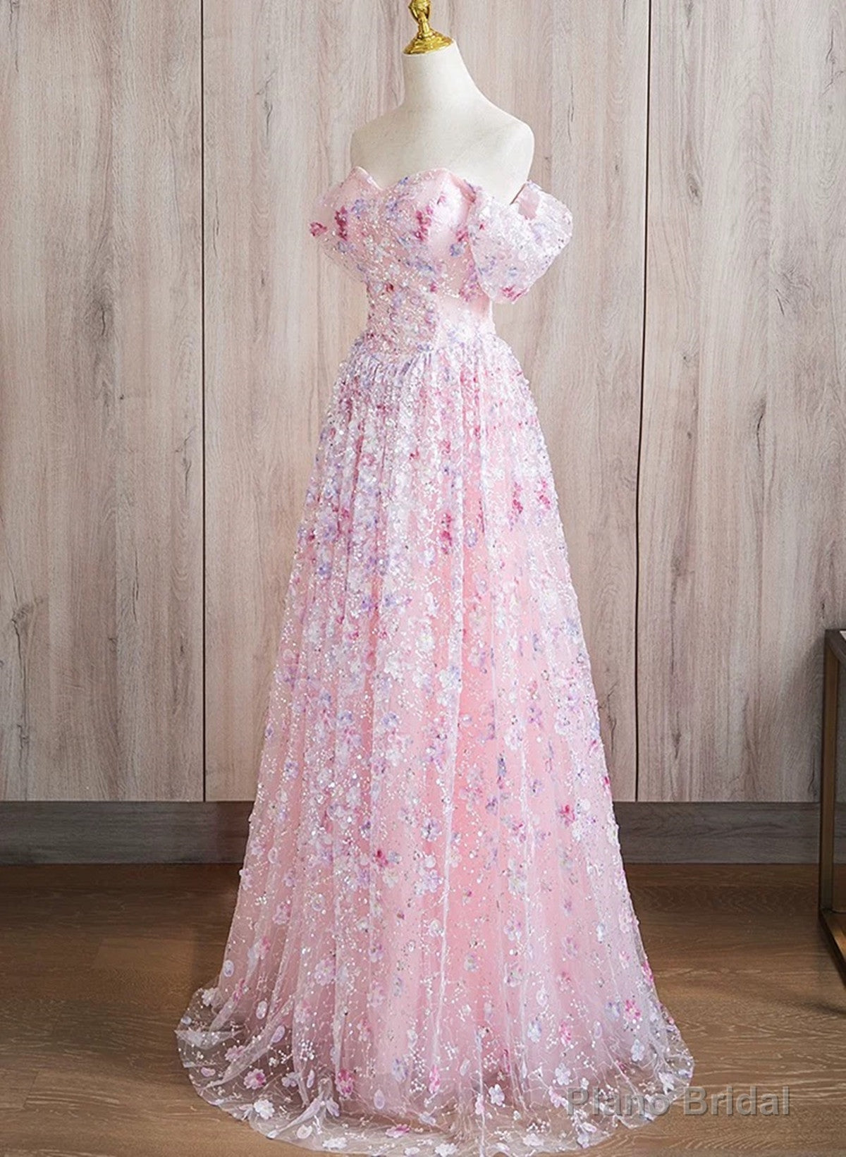 Pink Lace A-line Sweetheart Off Shoulder Simple Prom Dress, Pink Lace Formal Dress