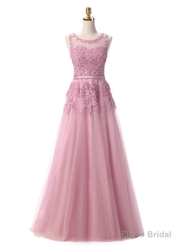 Pink Lace Beading Scoop Sleeveless Bridesmaid Dress Main image