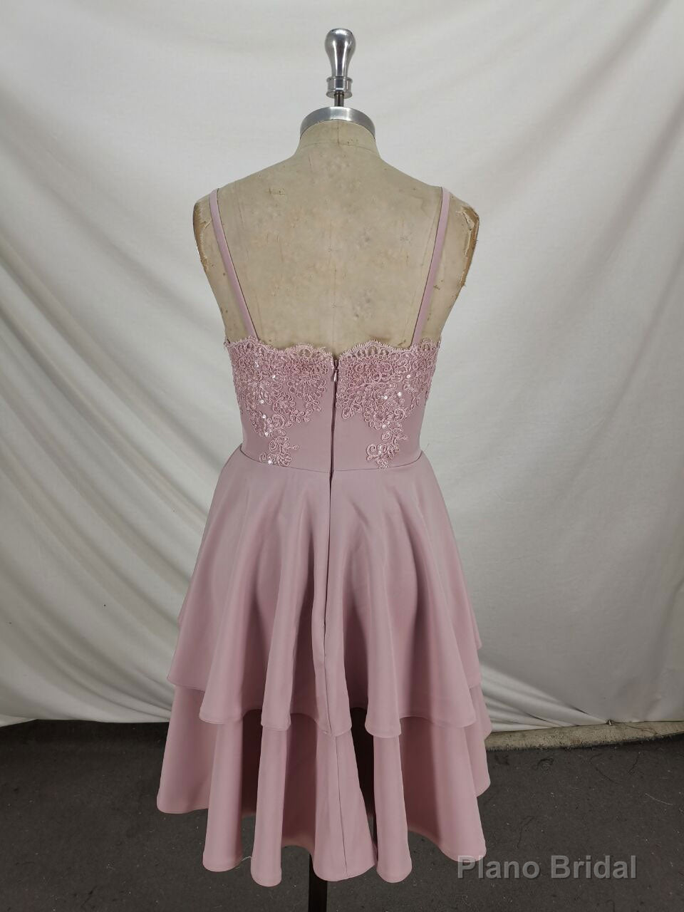 Pink Lace Satin Lace Short Prom Dress, Pink Homecoming Dresses