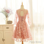 Pink Long Sleeves Lace Wedding Party Dress, Charming Party Dress