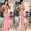 Pink Mermaid Applique Beaded Long Formal Prom Dresses