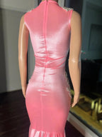 Pink Gorgeous Exquisite Beaded Elegant Stunning Mermaid Long Satin Floor Length Train Formal Prom Dresses Formal Evening Gown Party Dresses