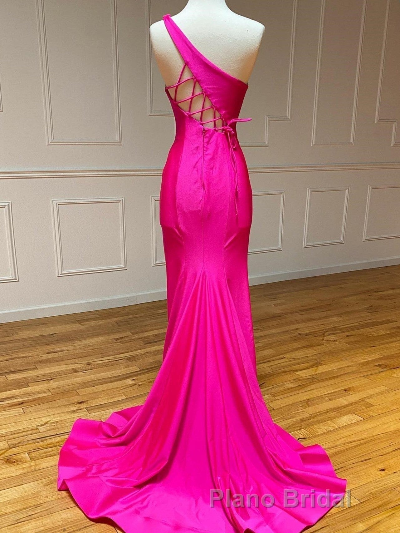 Pink Mermaid One Shoulder Long Formal Prom Dresses
