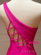 Pink Mermaid One Shoulder Long Formal Prom Dresses