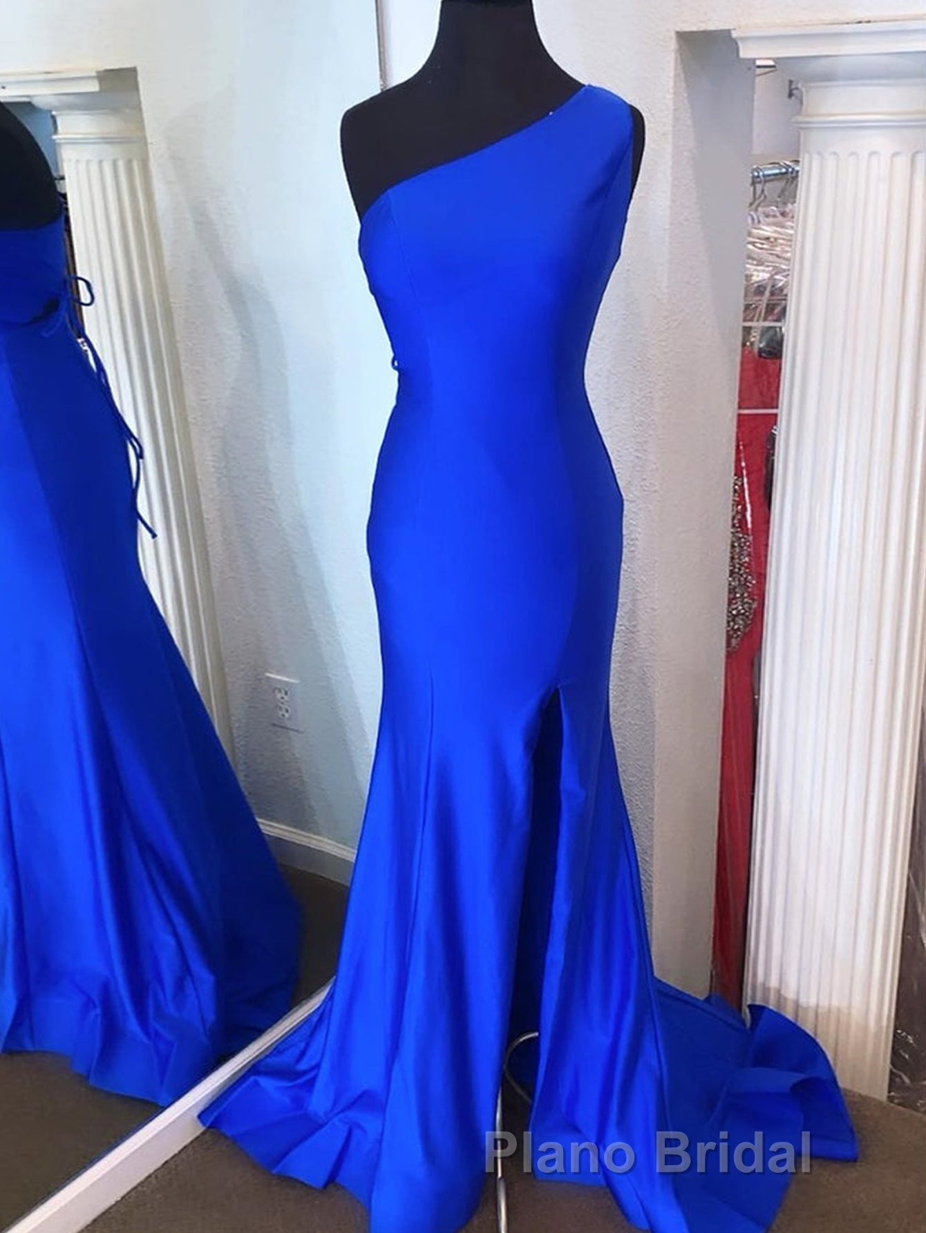 Pink Mermaid One Shoulder Long Formal Prom Dresses