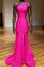 Pink Mermaid One Shoulder Long Formal Prom Dresses