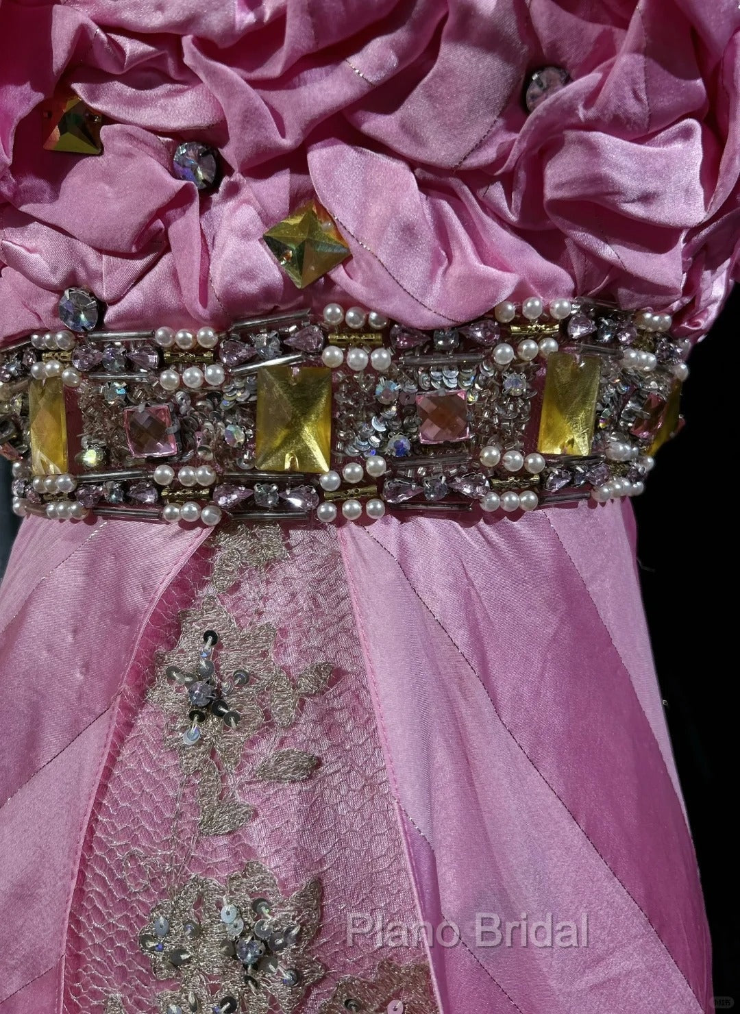 Pink Mermaid Spaghetti Straps Satin Beaded Long Formal Prom Dresses Beautiful Bridal Dresses Secondary image