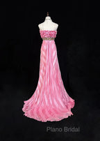 Pink Mermaid Spaghetti Straps Satin Beaded Long Formal Prom Dresses Beautiful Bridal Dresses