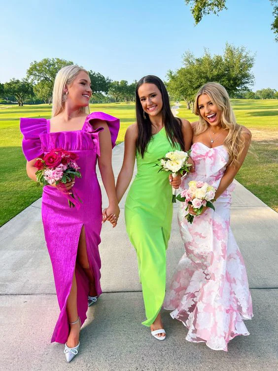 Pink Mermaid Strapless Print Floral Formal Evening Dresses Formal Prom Dresses Party Dresses