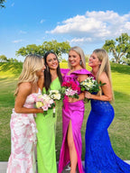 Pink Mermaid Strapless Print Floral Formal Evening Dresses Formal Prom Dresses Party Dresses