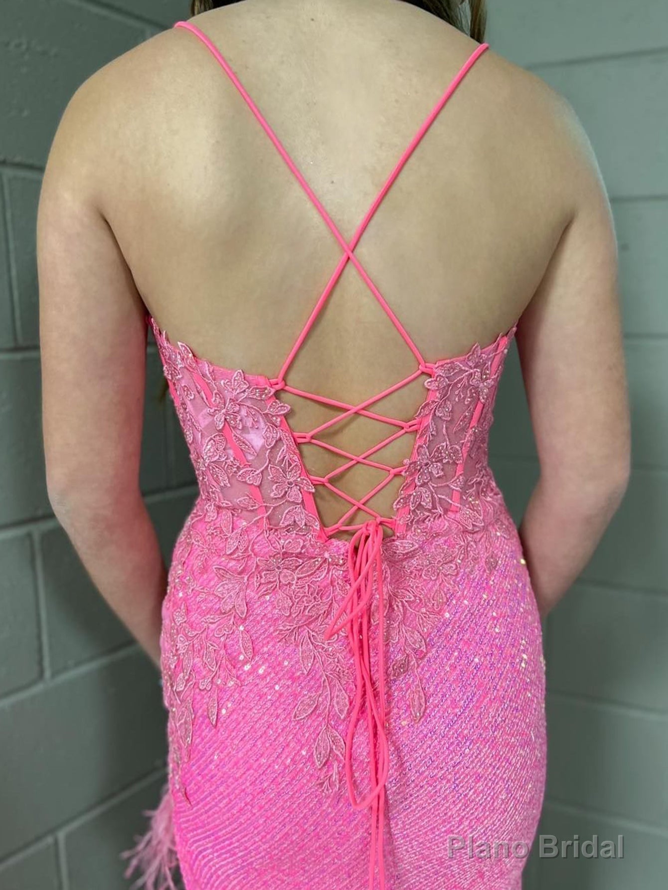 Pink Mermaid V Neck Backless Tight Long Prom Dress With Slit