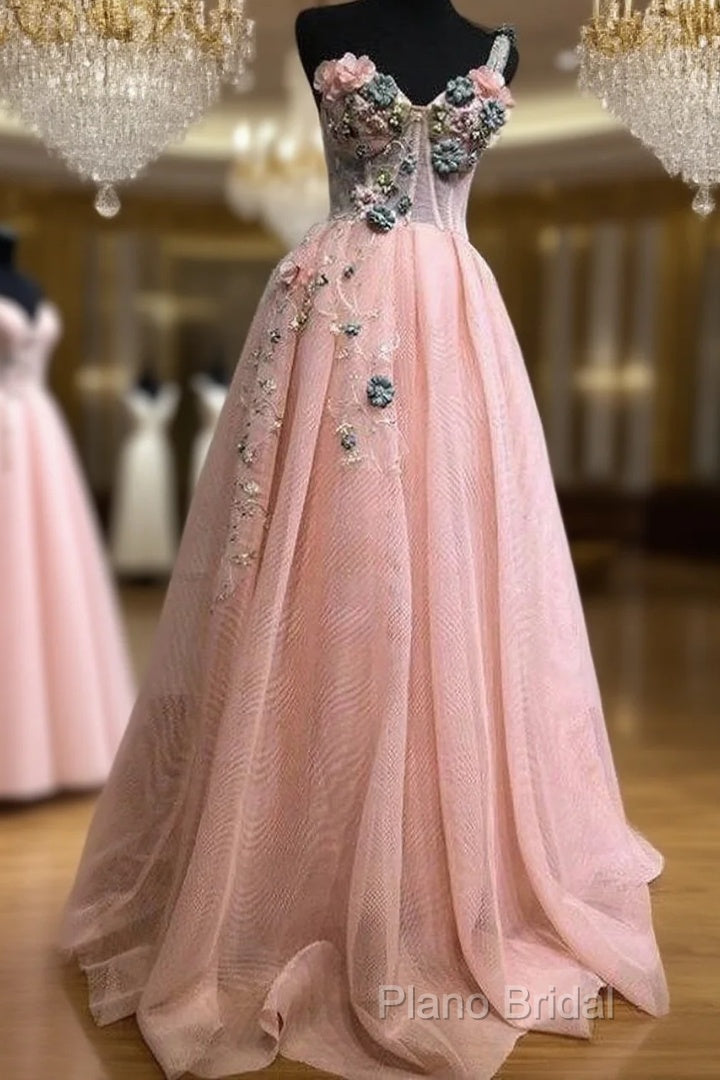 Pink Muslim Formal Dresses A-Line One-Shoulder Tulle Pearls Long Islamic Dubai Saudi Arabic Long Formal Gown