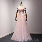 Pink Off Shoulder Handmade Formal Dresses , Long Prom Dresses