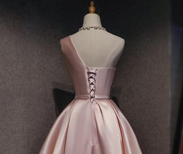 Pink Off Shoulder Homecoming Dresses, Pink Party Dresses , Cute Satin Dresses