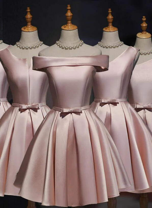 Pink Off Shoulder Homecoming Dresses, Pink Party Dresses , Cute Satin Dresses