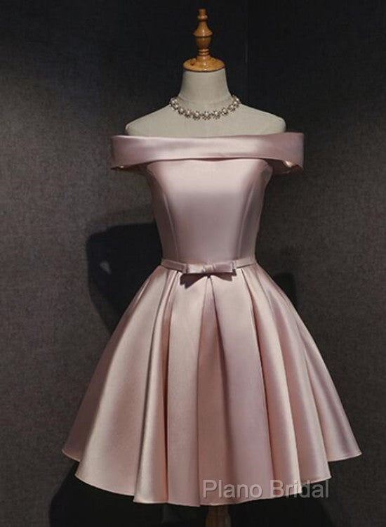 Pink Off Shoulder Homecoming Dresses, Pink Party Dresses , Cute Satin Dresses Secondary image