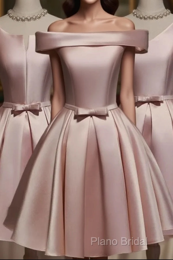 Pink Off Shoulder Homecoming Dresses, Pink Party Dresses , Cute Satin Dresses Main image
